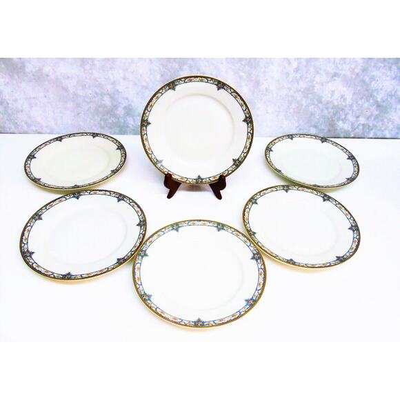 VTG Limoges France Set (6) TROY LUNCHEON PLATES 8.75" Dinnerware Blue Pink Rose - Picture 5 of 5